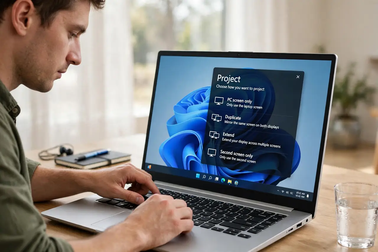 A person carrying out step one: open the project menu.