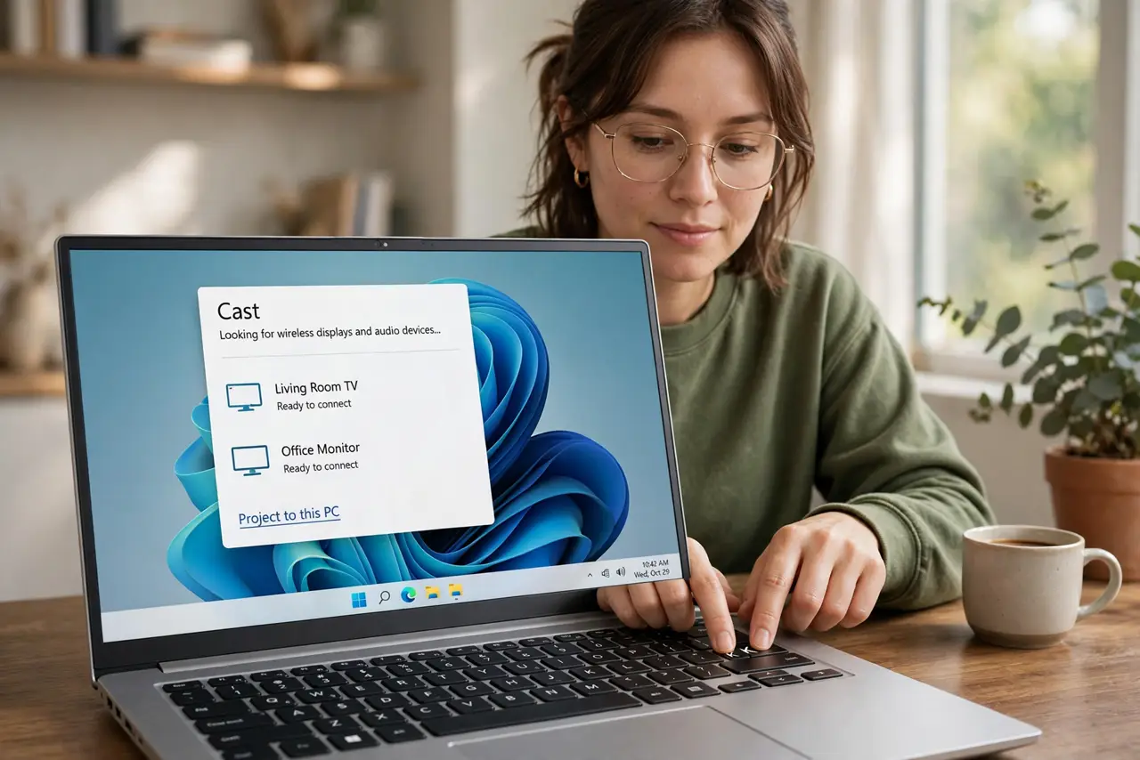 A person calmly performing the guide's first step: Press Windows+K.