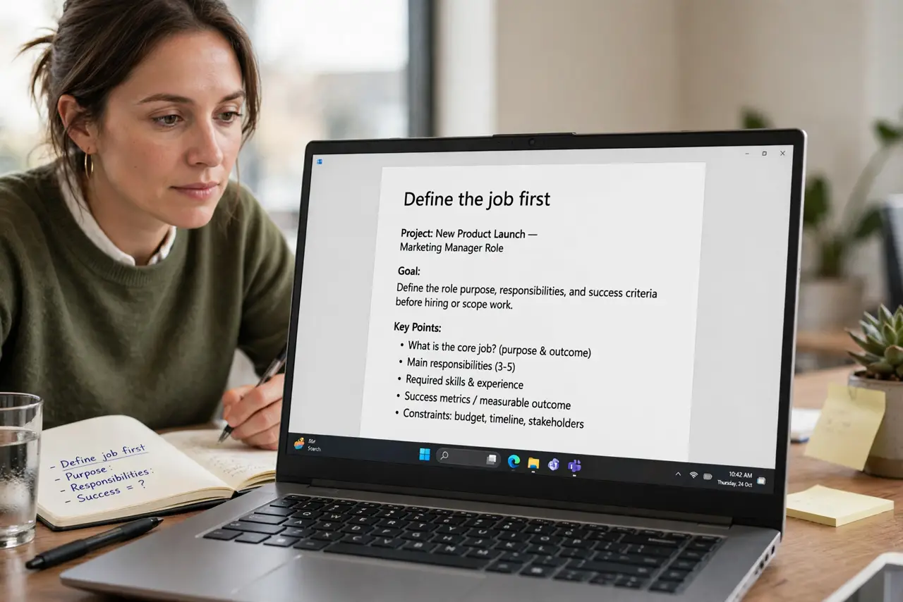 A person calmly performing the guide's first step: Define the job first.