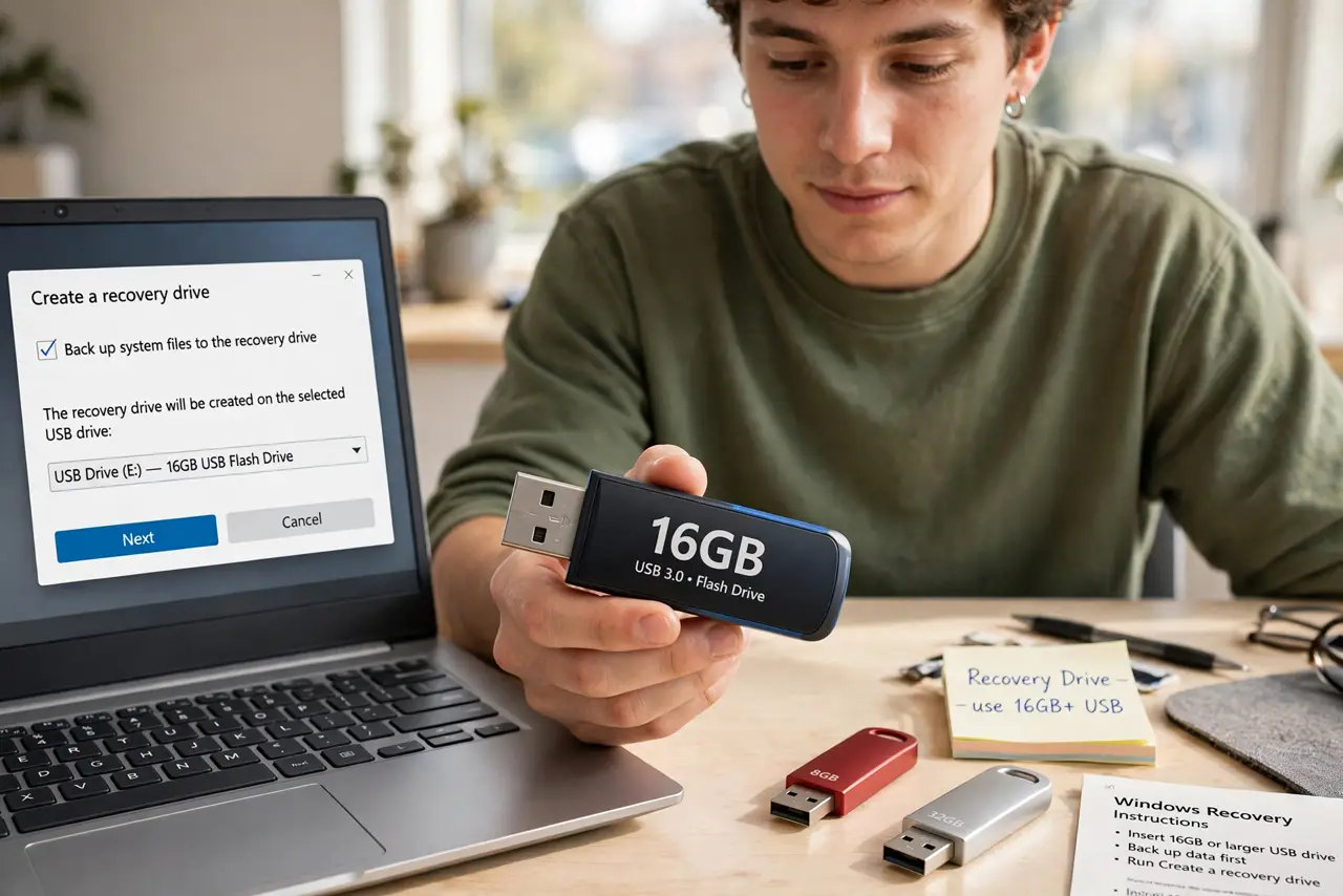 A person performing the first step: Get a 16 GB or larger USB stick. Everything on the stick will be erased, so use a.