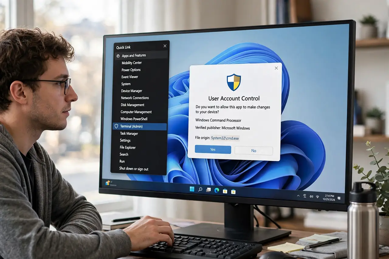 A person performing step 1: Open Command Prompt as administrator.