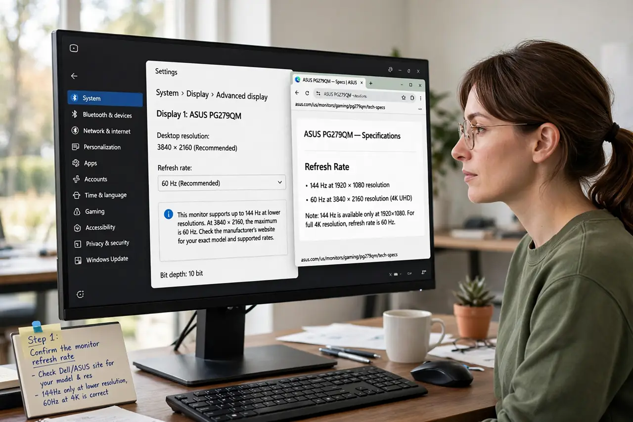 Your Monitor Is Stuck at 60Hz on Windows — step 1 being performed on the device.