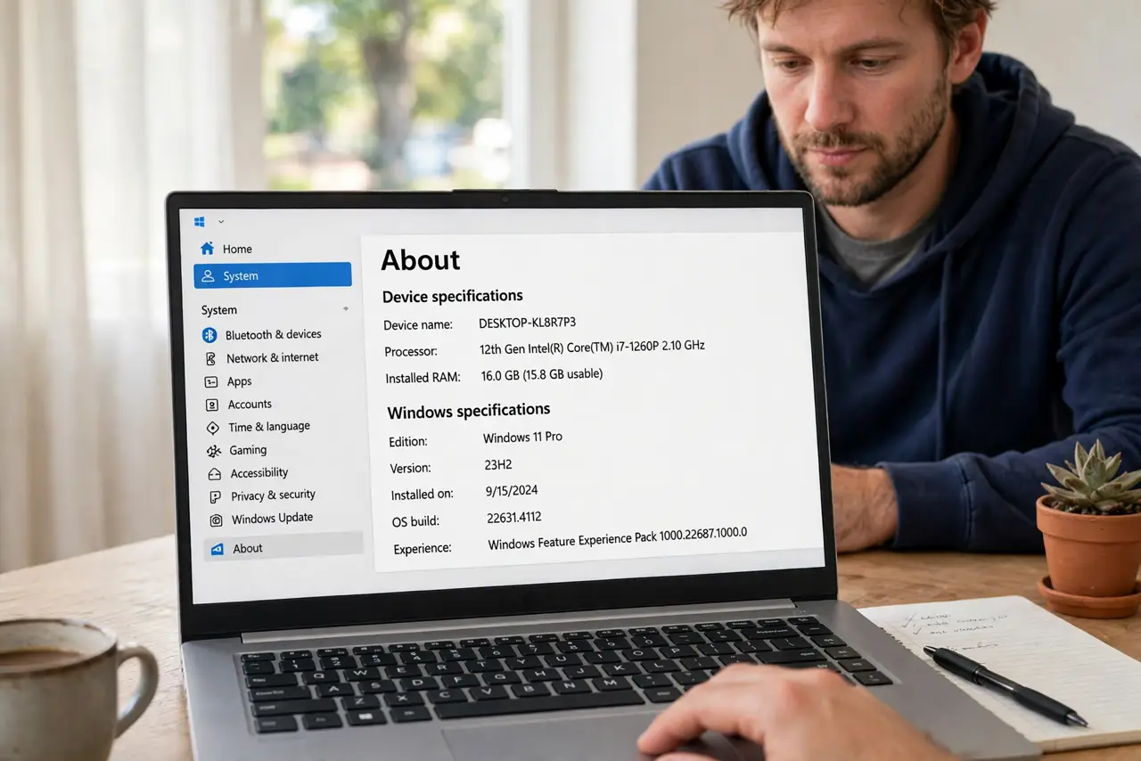 A person carrying out step one: check your windows edition.