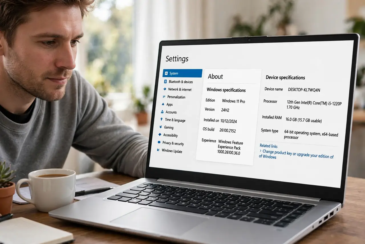 A person calmly performing the guide's first step: Check your Windows edition.