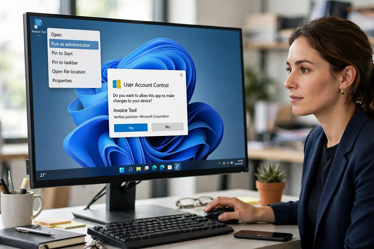 A person performing the first step: Run it once as admin. Right-click the app or shortcut > Run as administrator > Yes.
