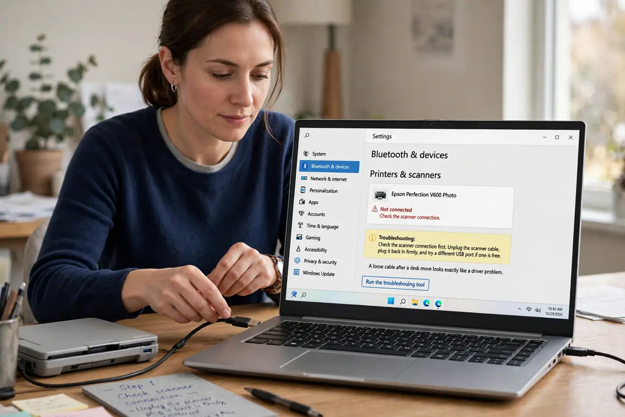 Scanner Driver Vanishes After an Update? Fix It — step 1 being performed on the device.
