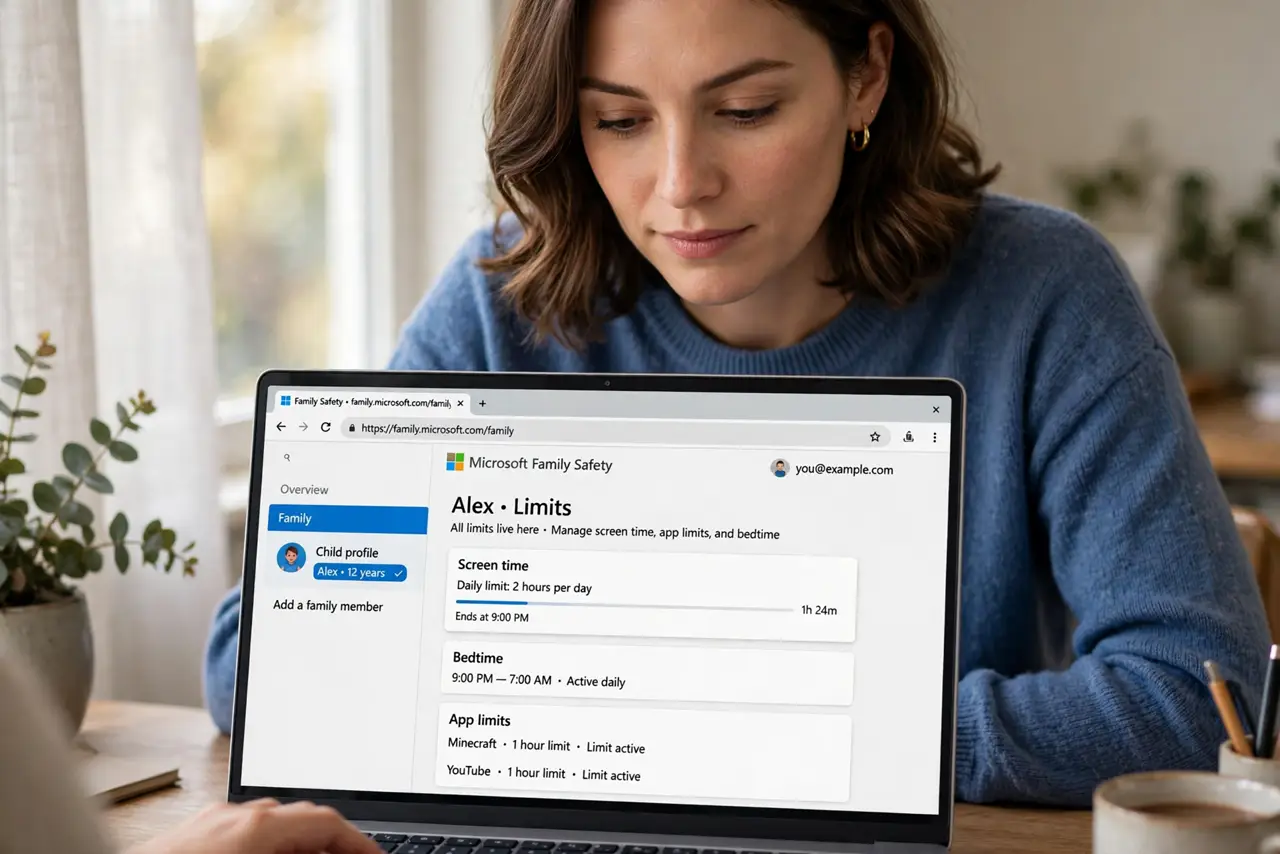 A person performing the first step of the guide: Open the Family Safety dashboard.
