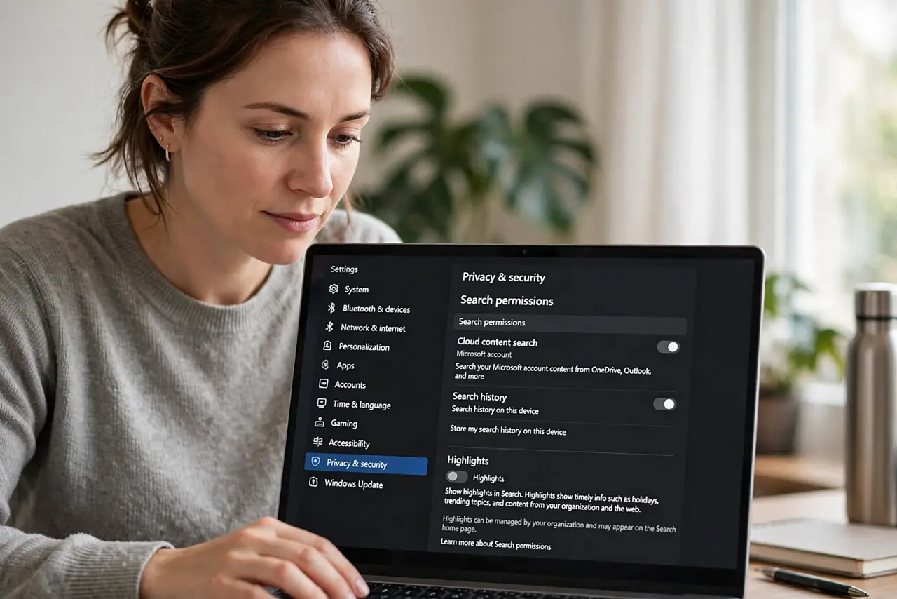 A person performing the first step of the guide: Open the search settings.