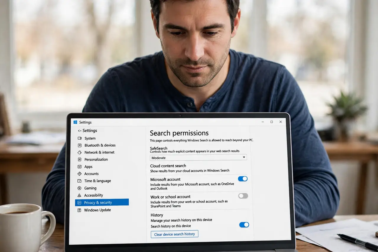 A person performing the first step of the guide: Open Search permissions.
