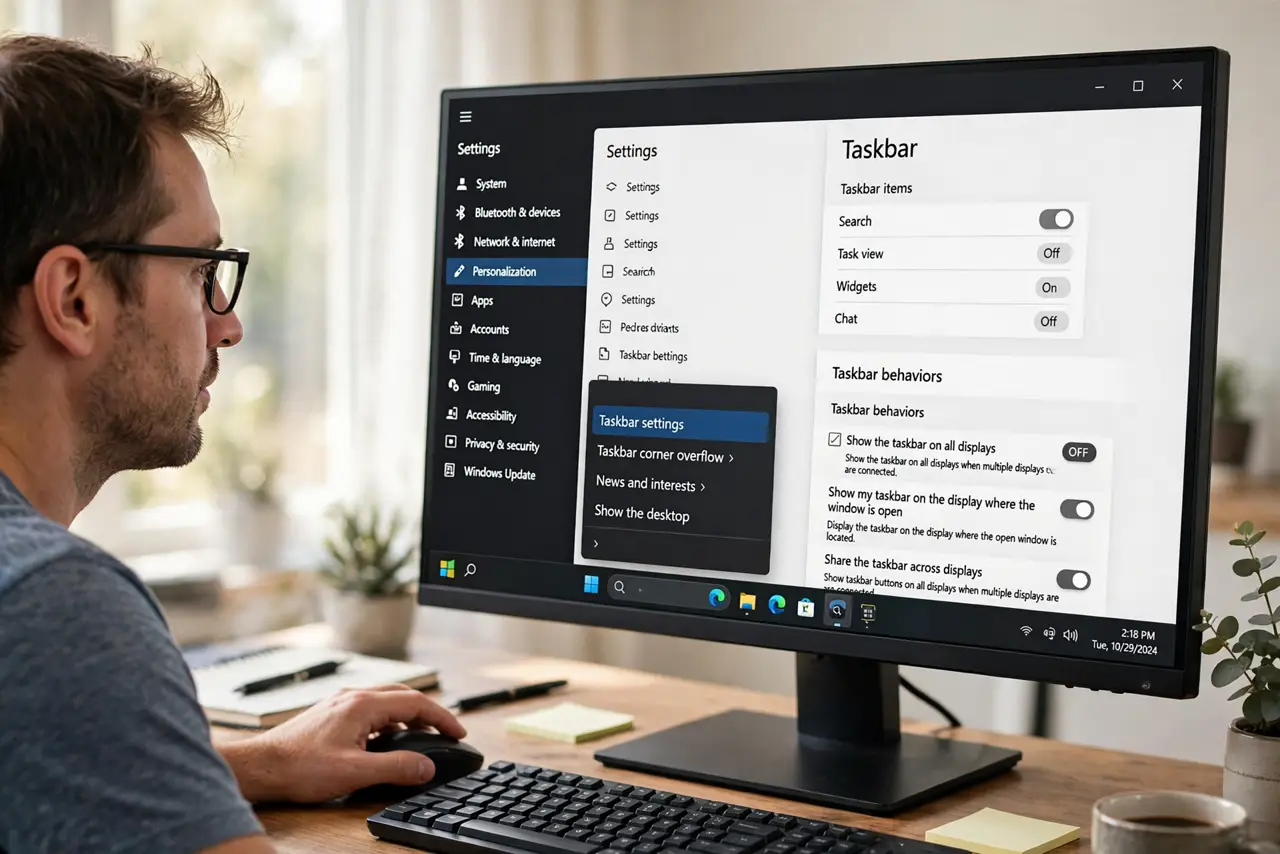 The Second Monitor Has No Taskbar — step 1 being performed on the device.