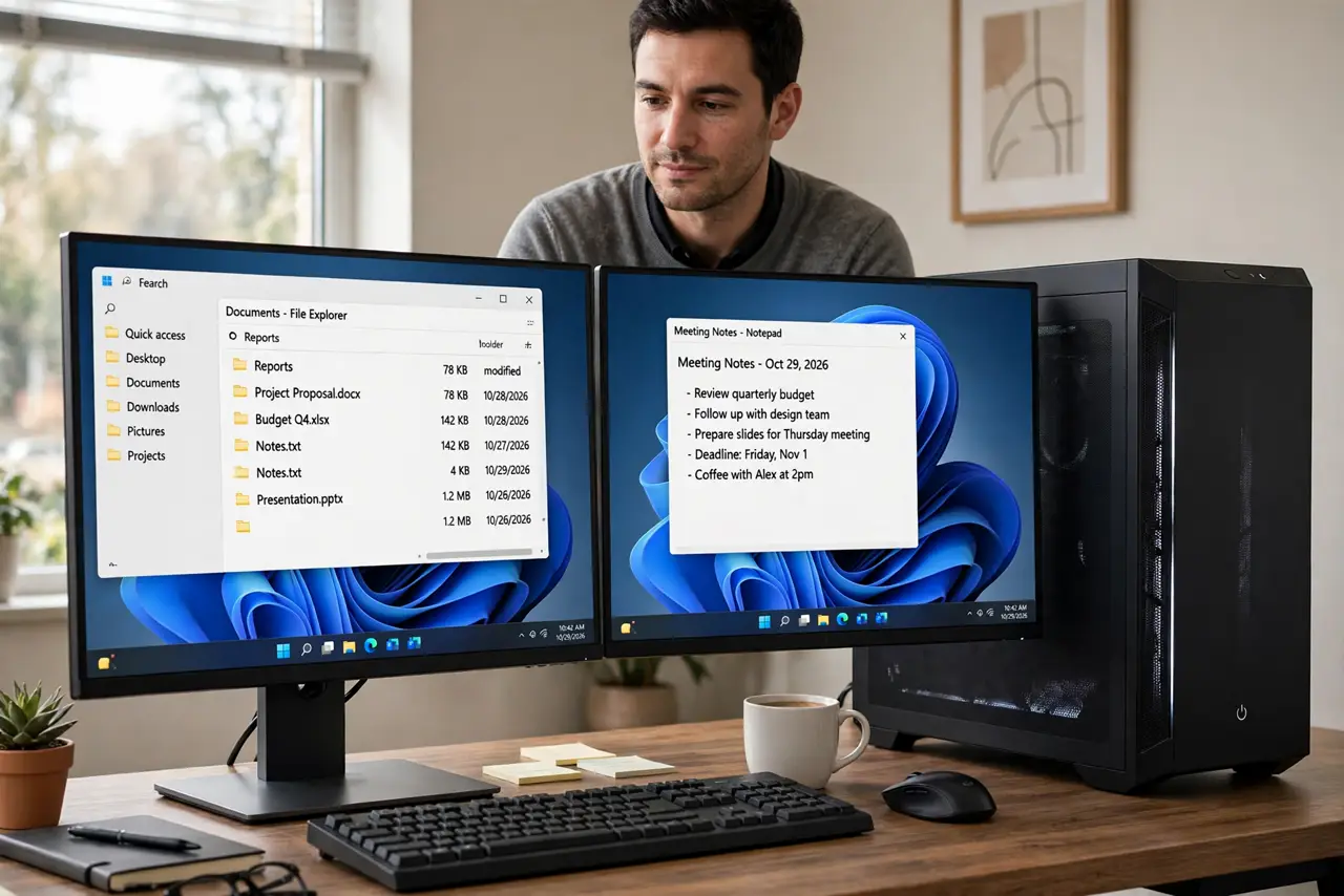The Second Monitor Has No Taskbar — photo showing the situation described in the guide.