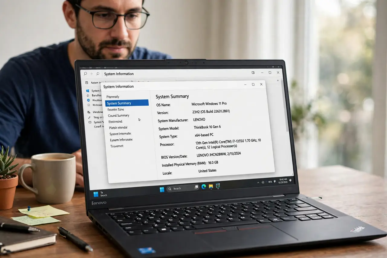 A person performing the first step of the guide: Open System Information. Press Windows key + R, type msinfo32, and press Enter. No installation, no restart.
