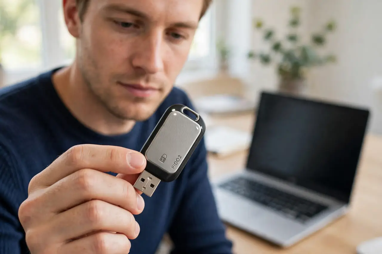 A person performing step 1: Get a FIDO2 key.