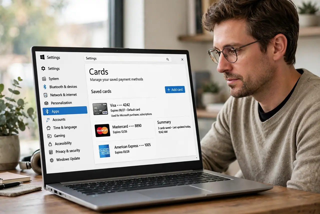 A person calmly performing the guide's first step: Open Settings and take stock of the cards.