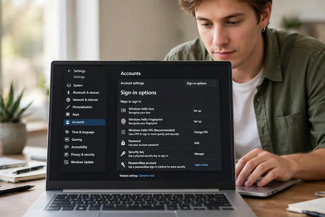 A person performing step 1: Open Sign-in options.