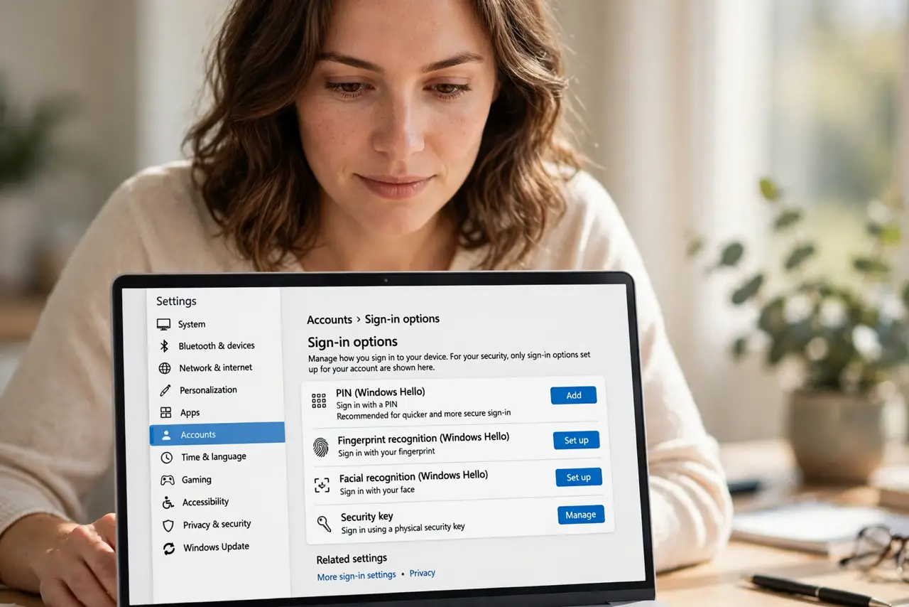 A person performing the first step of the guide: Open Sign-in options.