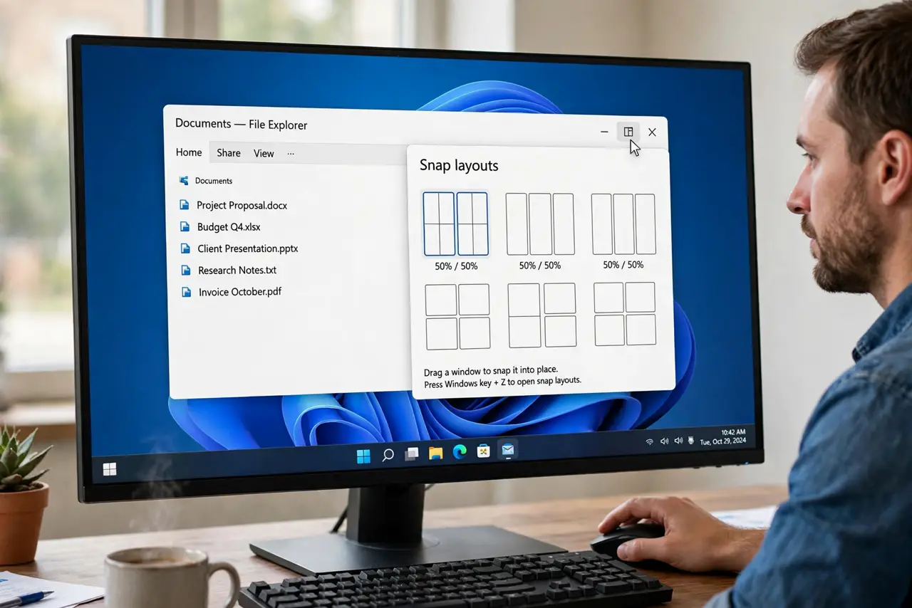 A person carrying out step one: open the layout picker.