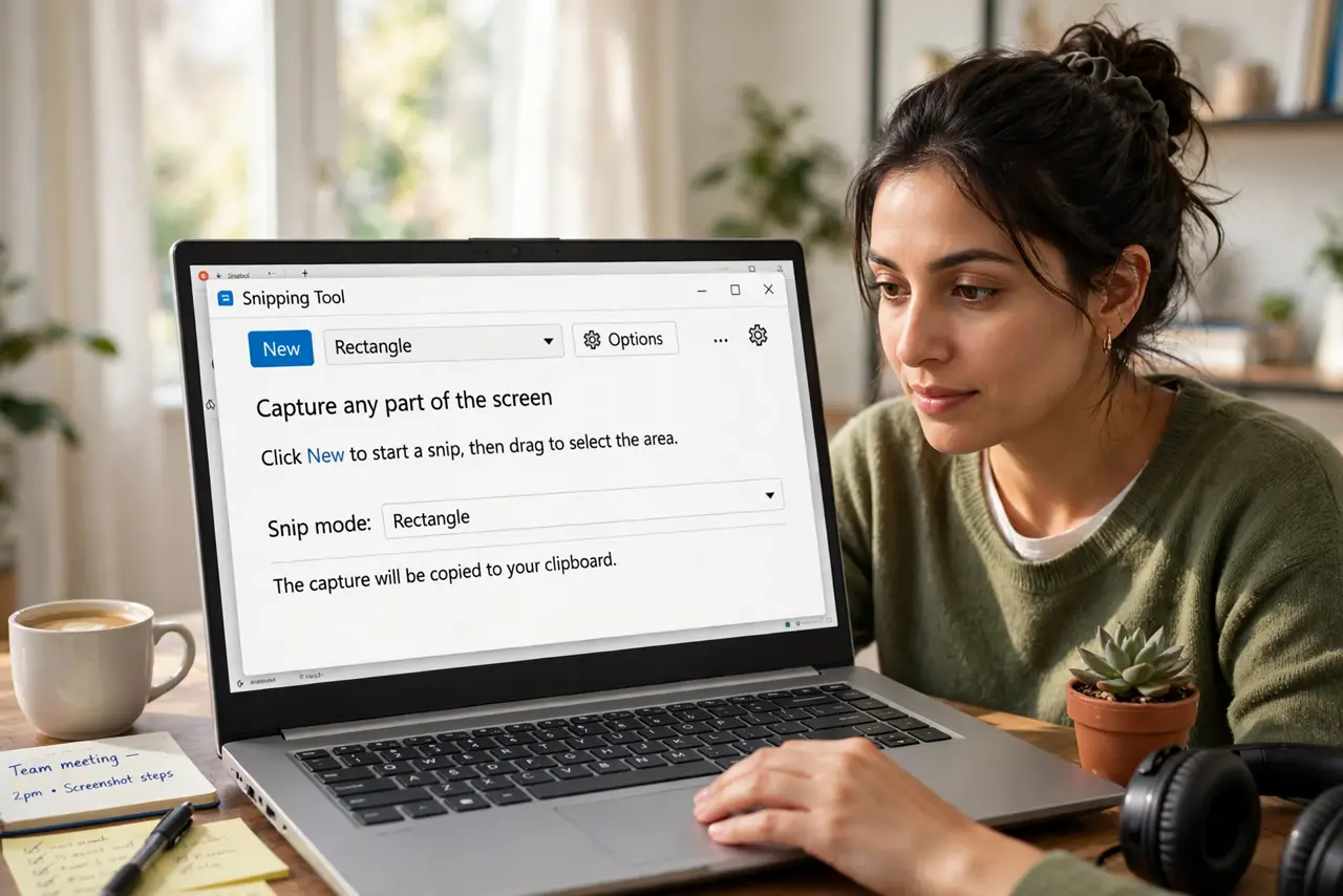 A person calmly performing the guide's first step: Open Snipping Tool.