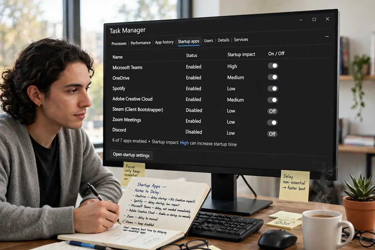 A person performing step 1: List what launches at startup.