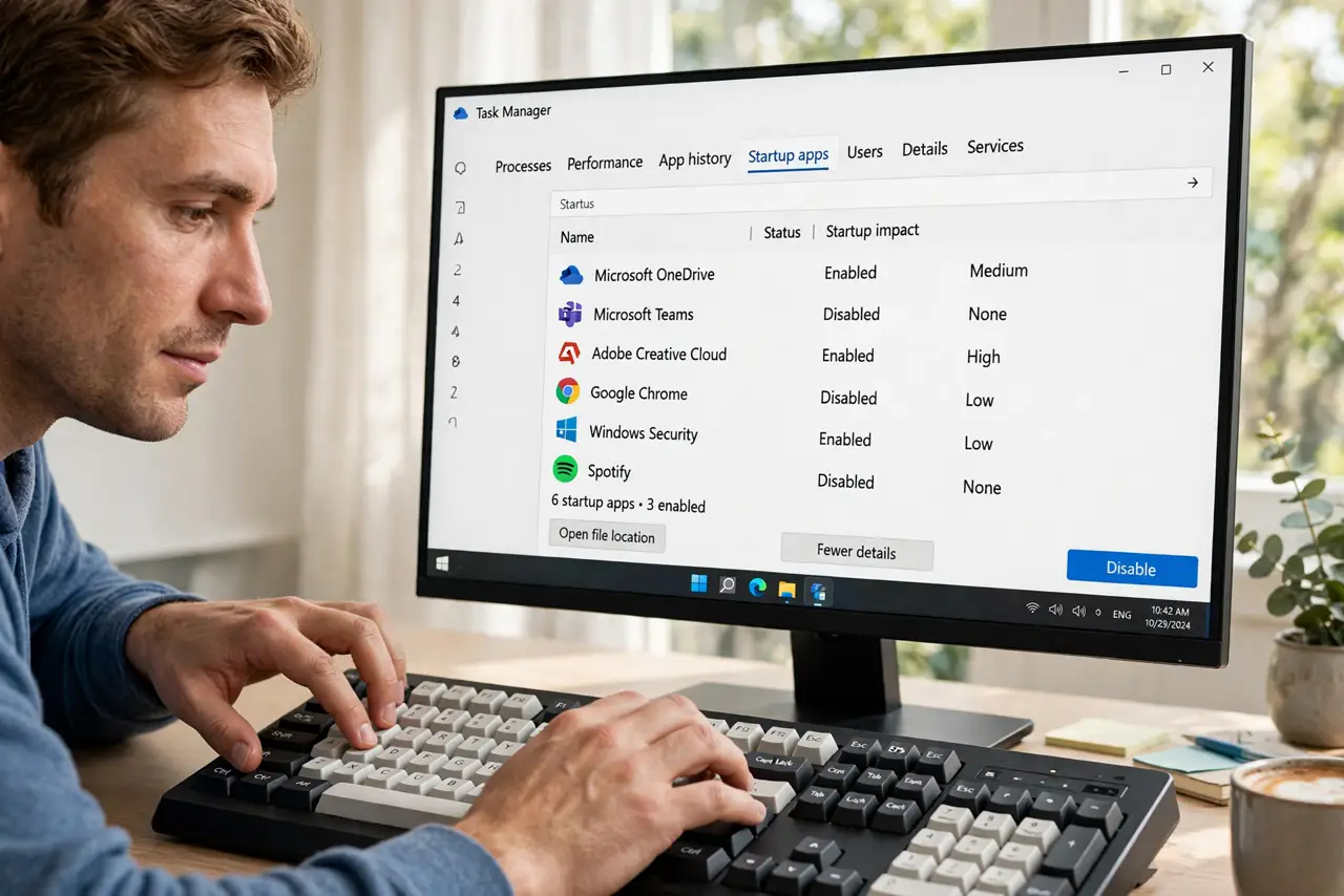A person performing step 1: Open the Startup apps tab.
