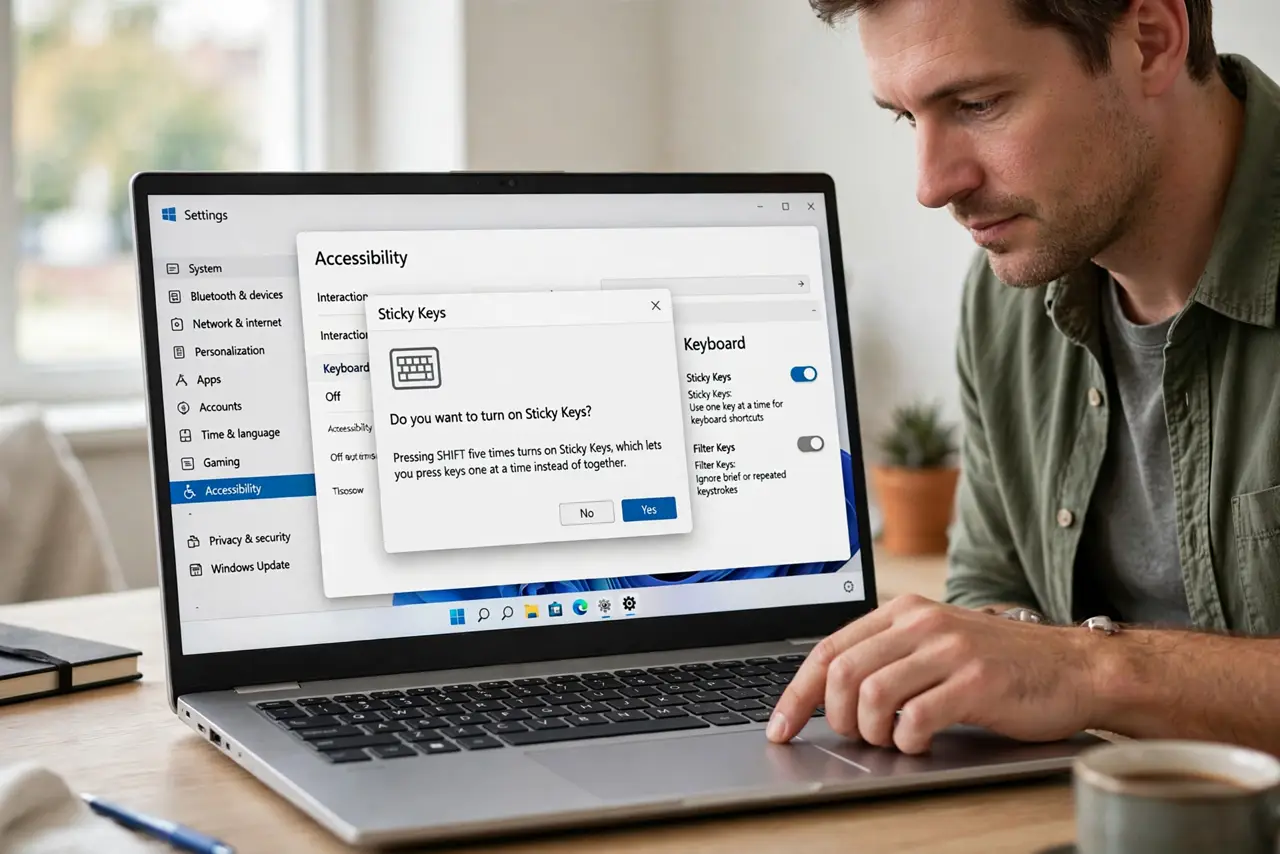 The Sticky Keys Popup Keeps Appearing — step 1 being performed on the device.