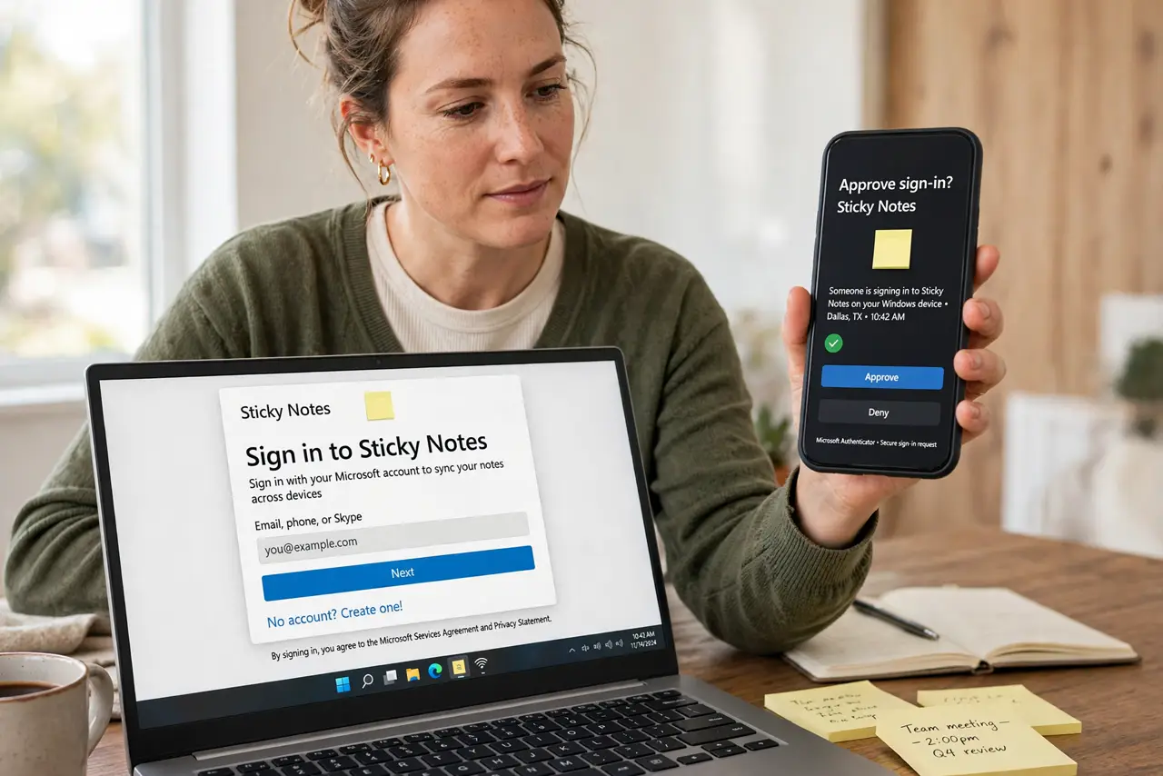 A person calmly performing the guide's first step: Sign into Sticky Notes.