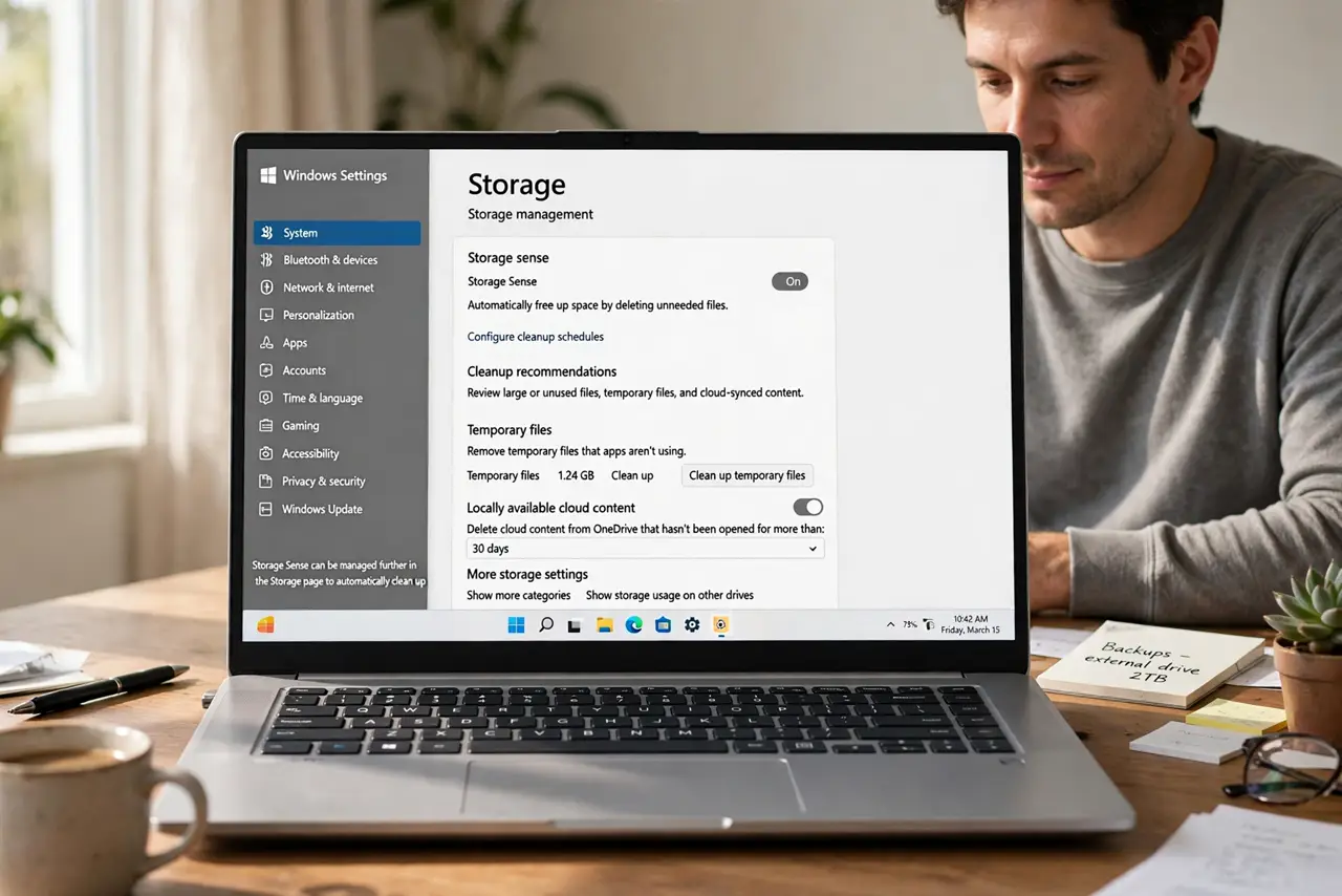 Storage Sense Deletes Files From Downloads — photo showing the situation described in the guide.