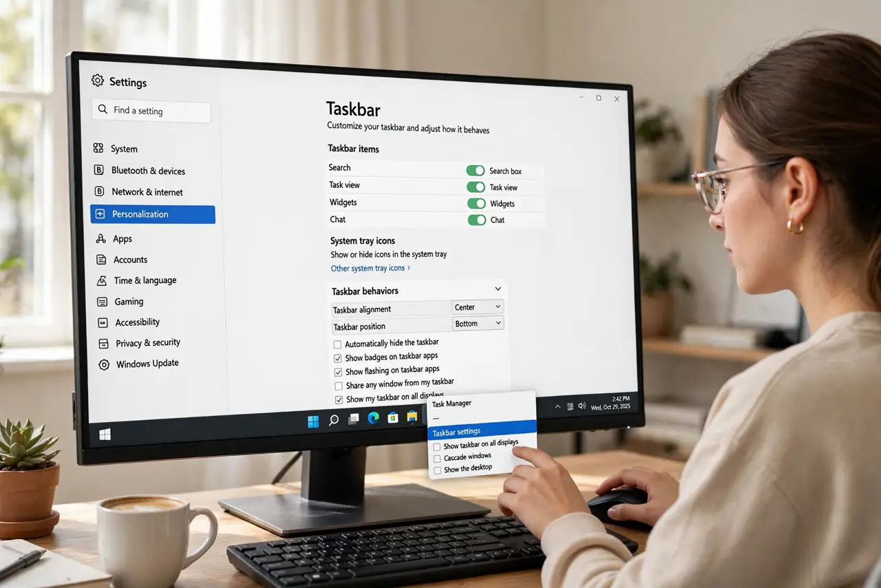 A person performing step 1: Open Taskbar behaviors.
