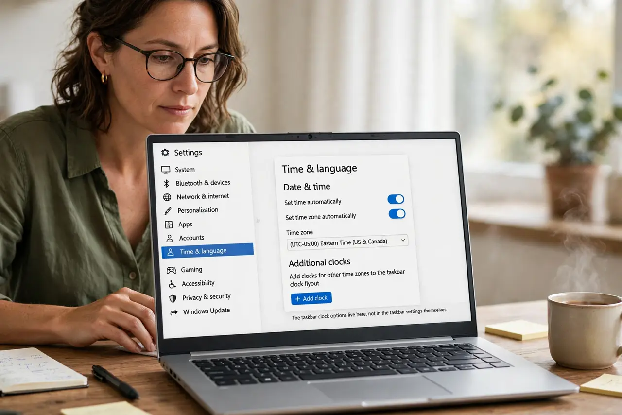 Show Seconds on the Windows Taskbar Clock — step 1 being performed on the device.