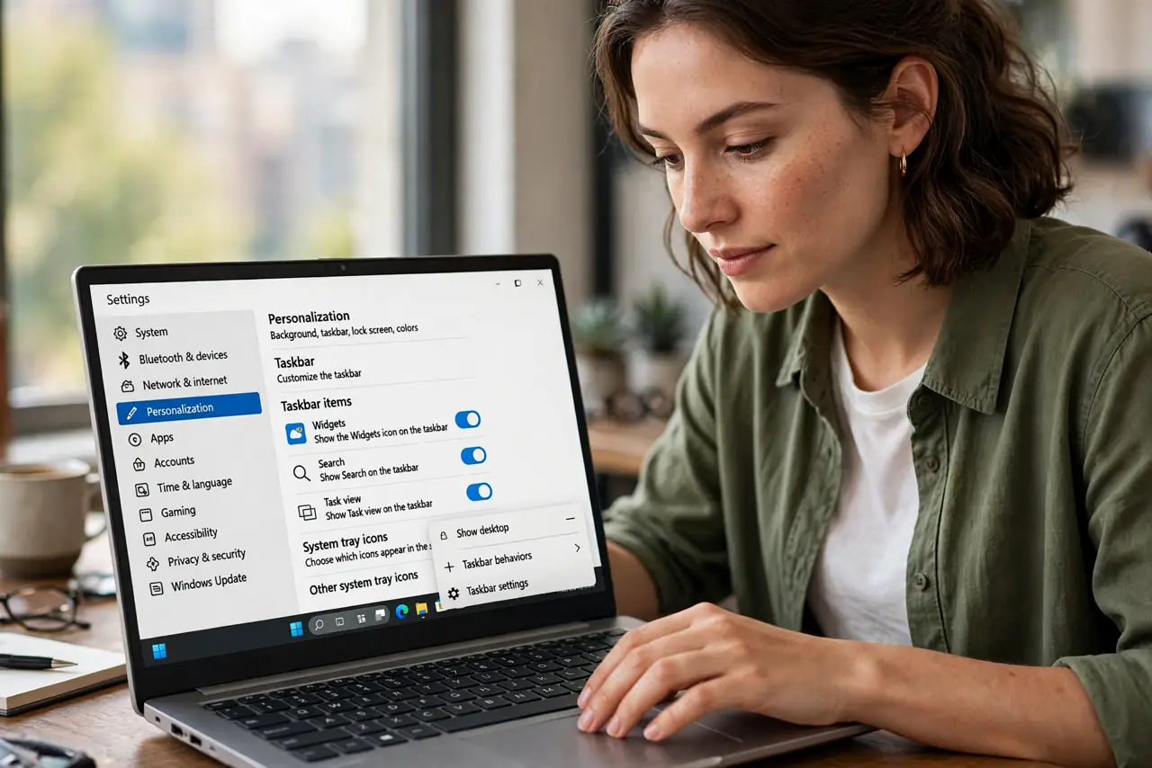A person performing the first step of the guide: Open Taskbar settings.