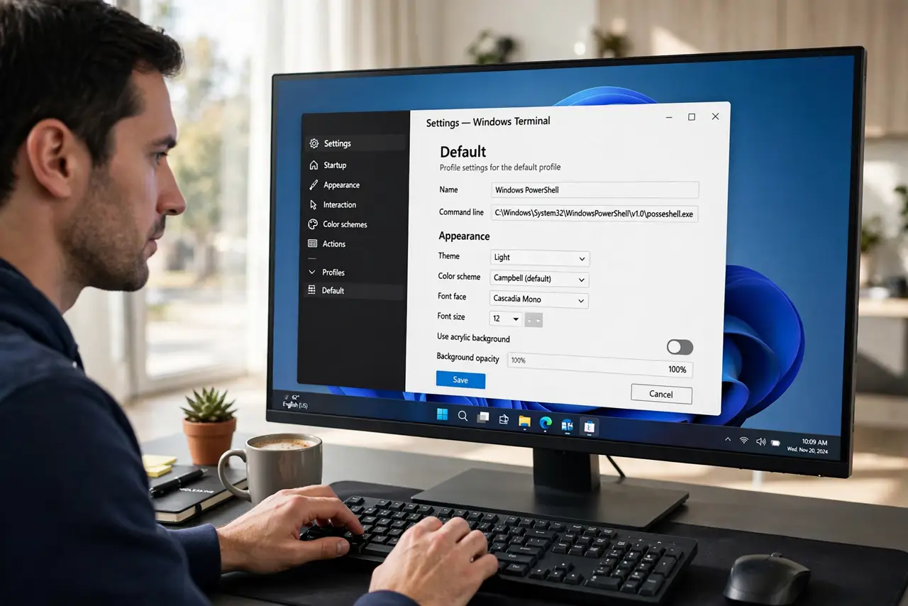 A person performing step 1: Open Terminal settings.