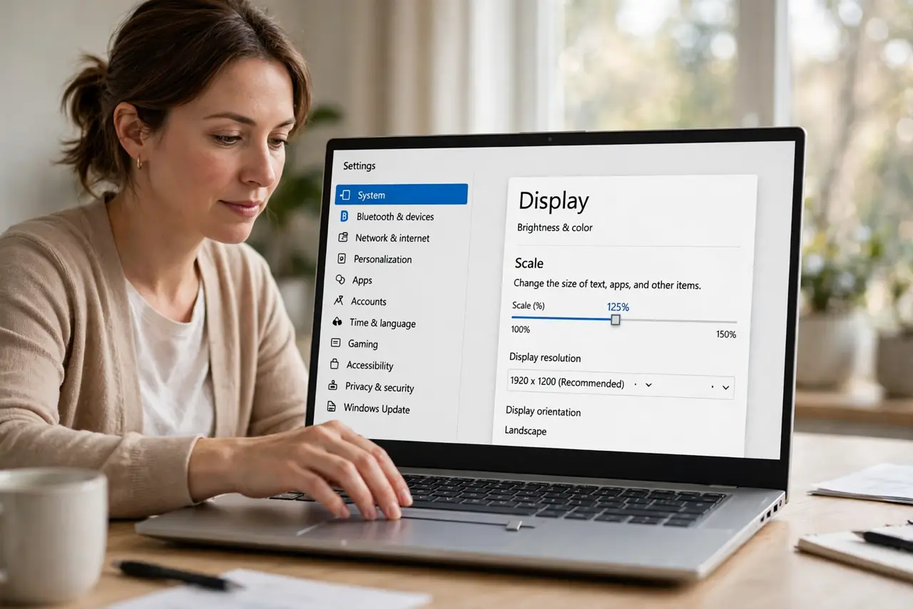 A person carrying out step one: use display scaling first.
