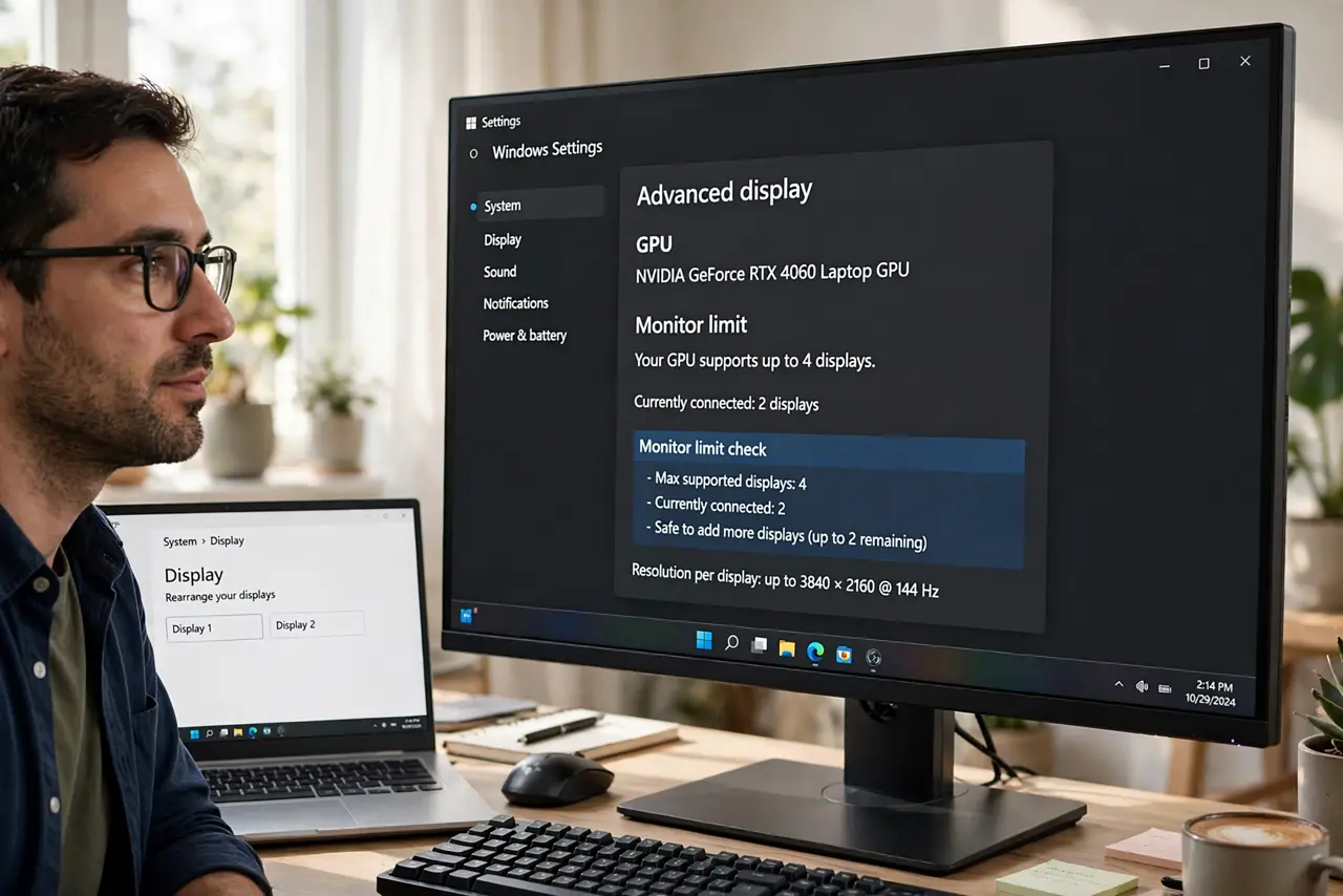 A person calmly performing the guide's first step: Check your GPU's monitor limit.