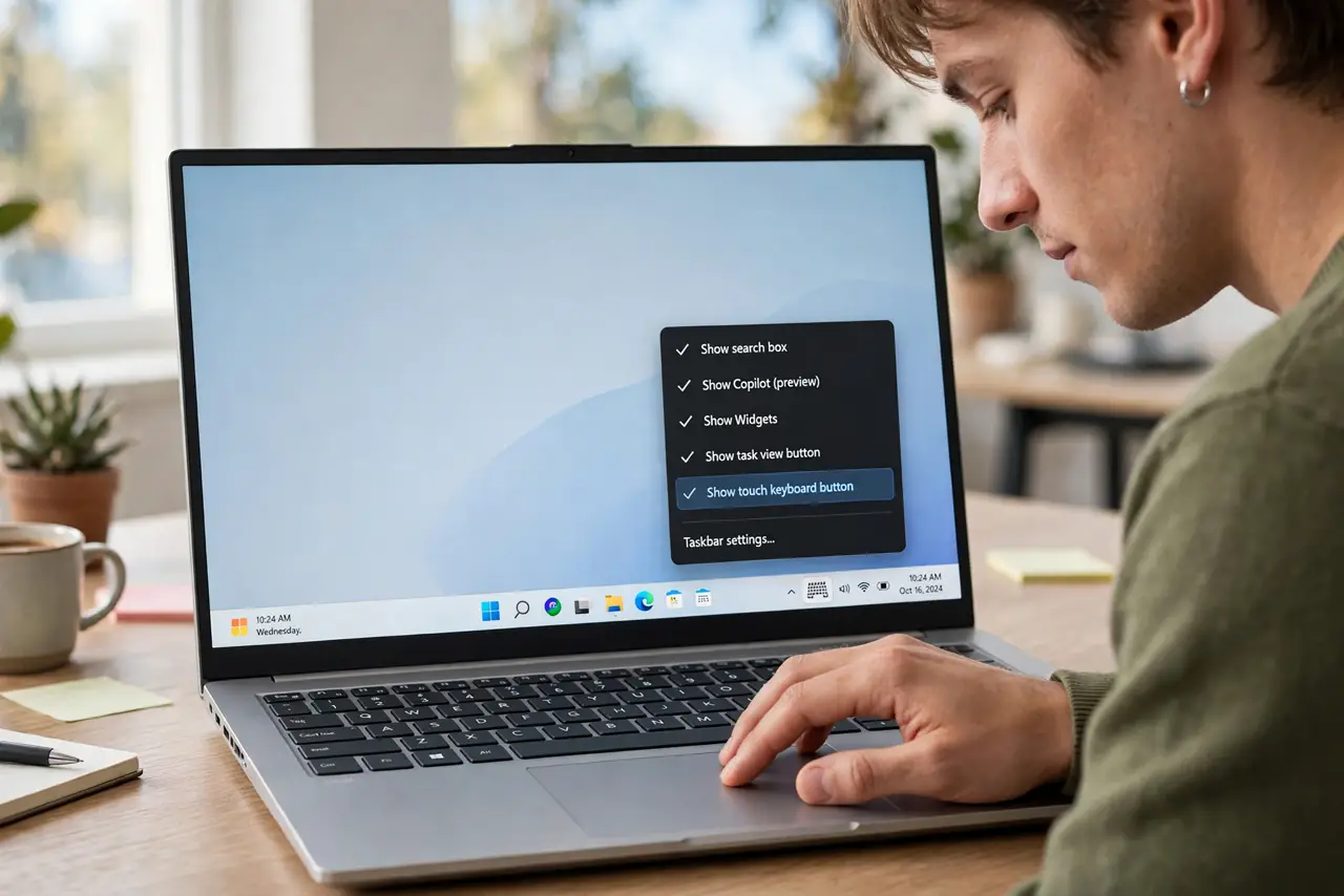 A person carrying out step one: enable the taskbar button.