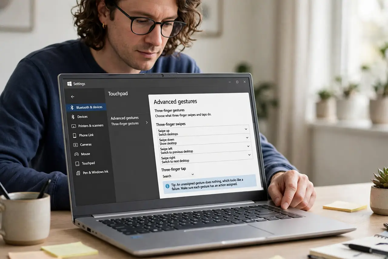 Three-Finger Touchpad Gestures Stop Working — step 1 being performed on the device.