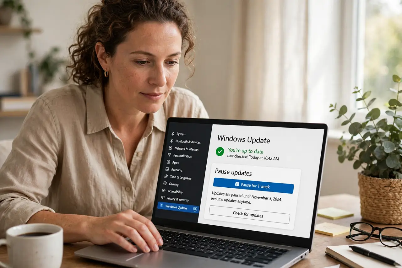 A person performing the first step of the guide: Open Windows Update.