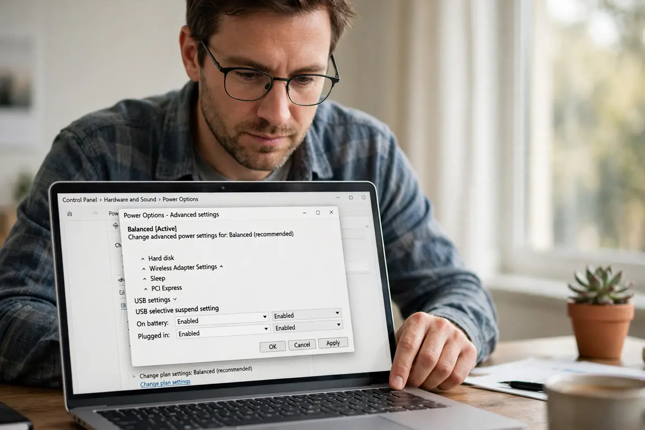 A person performing the first step of the guide: Open the power plan settings.