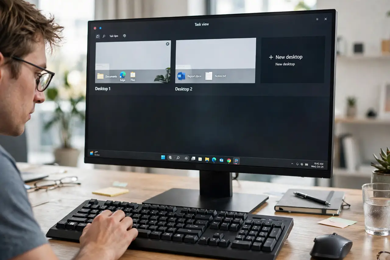A person performing step 1: Open Task View.