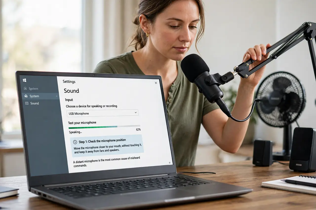 Voice Access Mishears Your Commands? Fix It — step 1 being performed on the device.