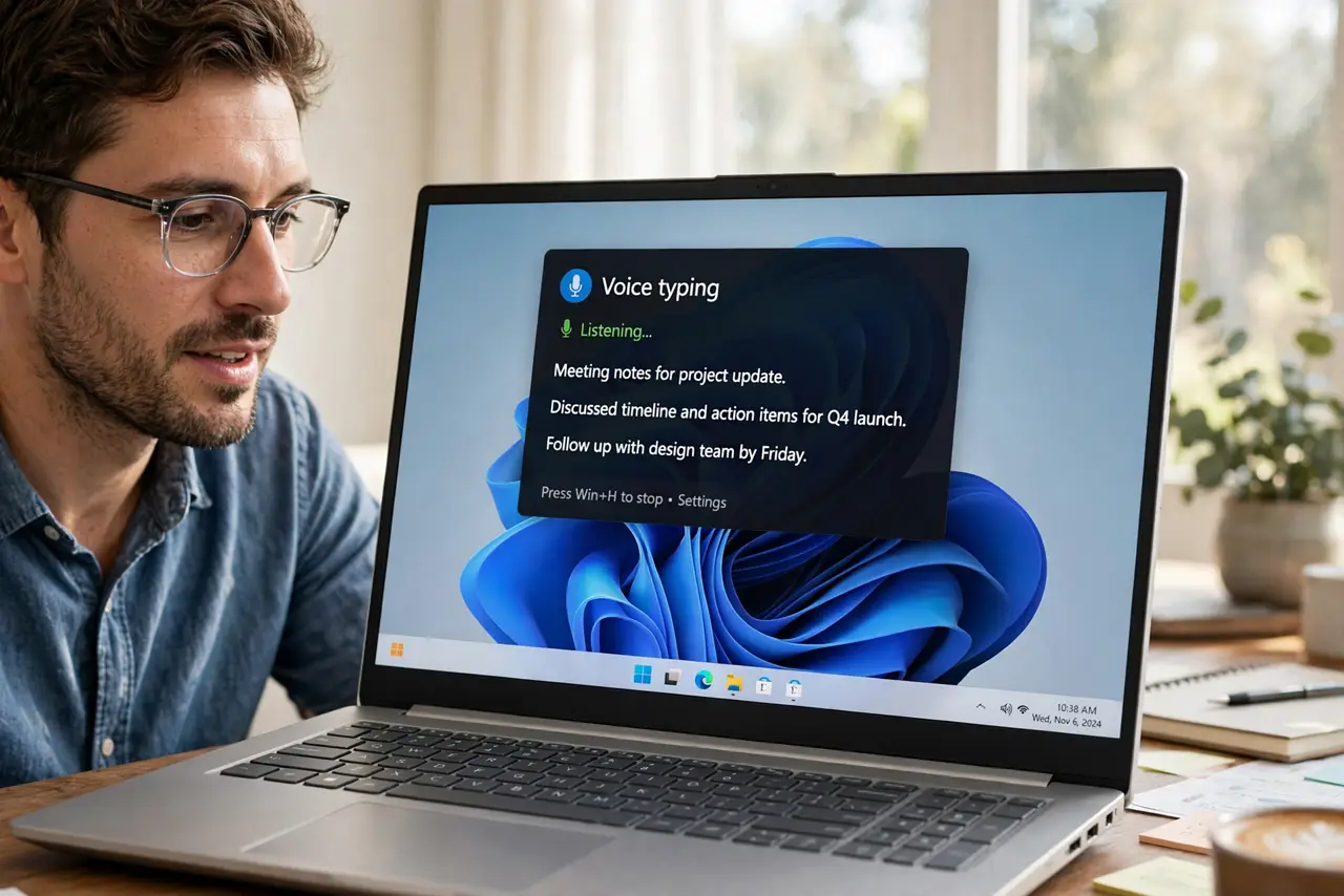 A person calmly performing the guide's first step: Open voice typing.