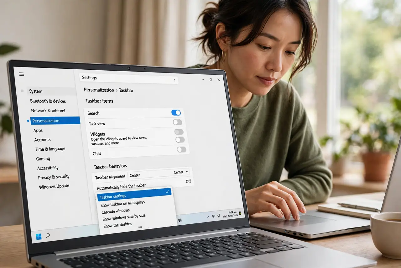 A person performing the first step of the guide: Turn off the taskbar button.