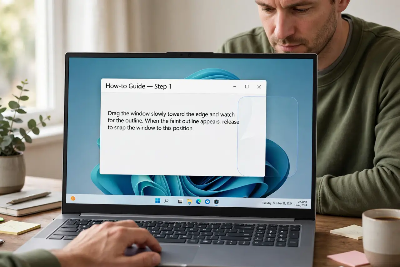 A Window Snaps to the Wrong Half of the Screen — step 1 being performed on the device.