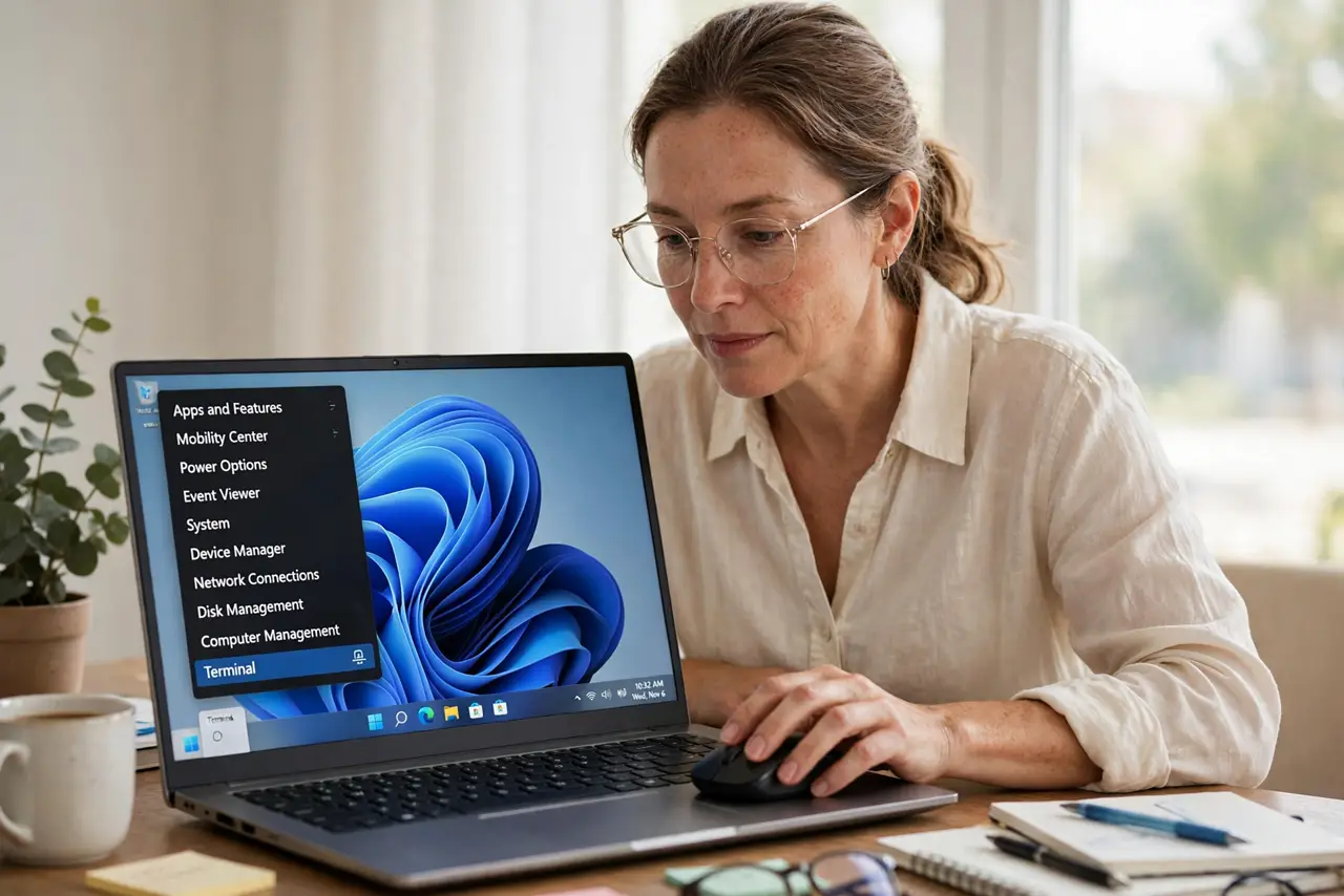 A person performing the first step of the guide: Open Terminal.