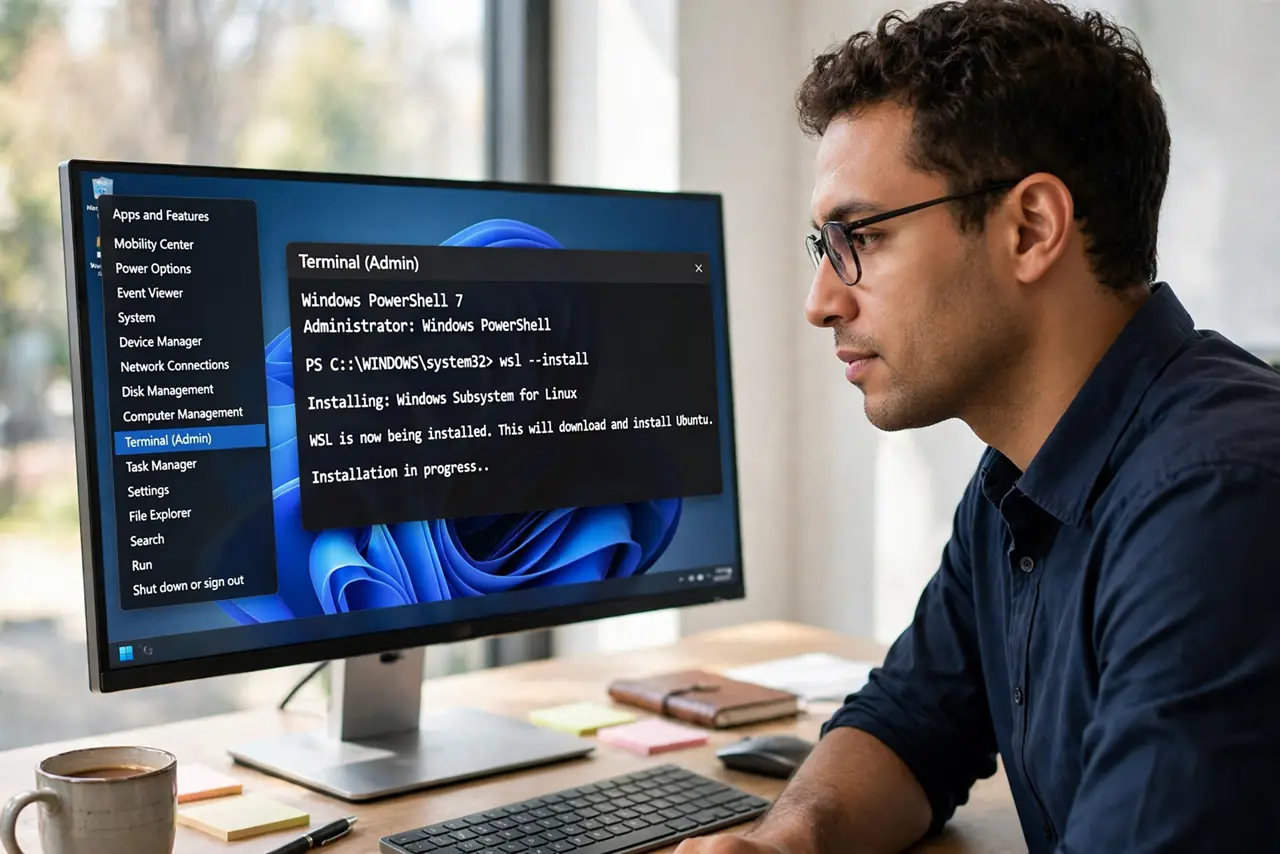 A person performing the first step of the guide: Open a terminal as administrator.