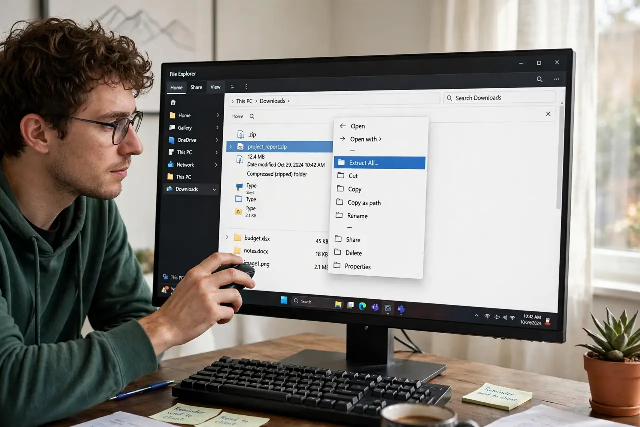 A person performing step 1: Right-click the zip file itself.