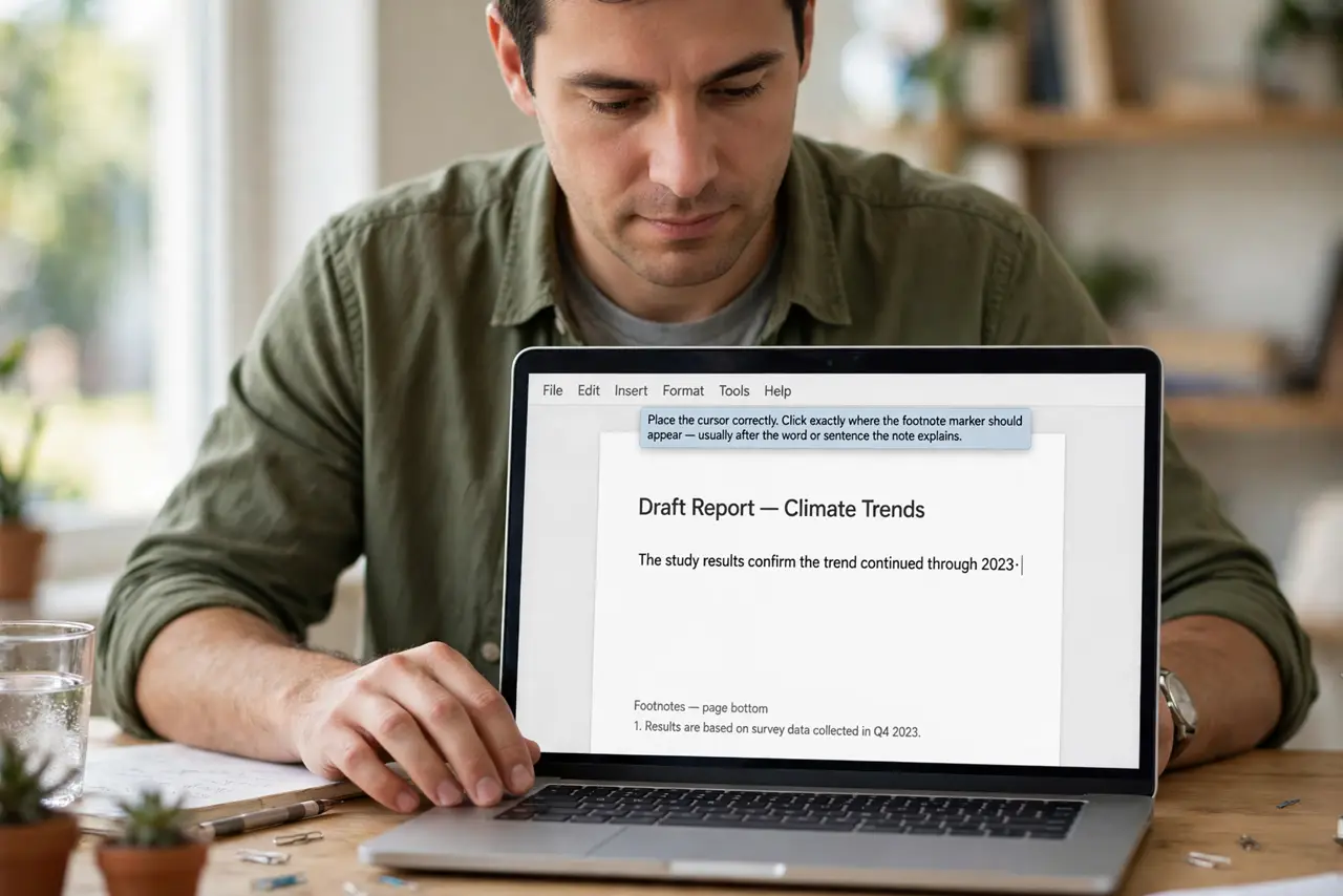 A person performing the first step of the guide: Place the cursor correctly.