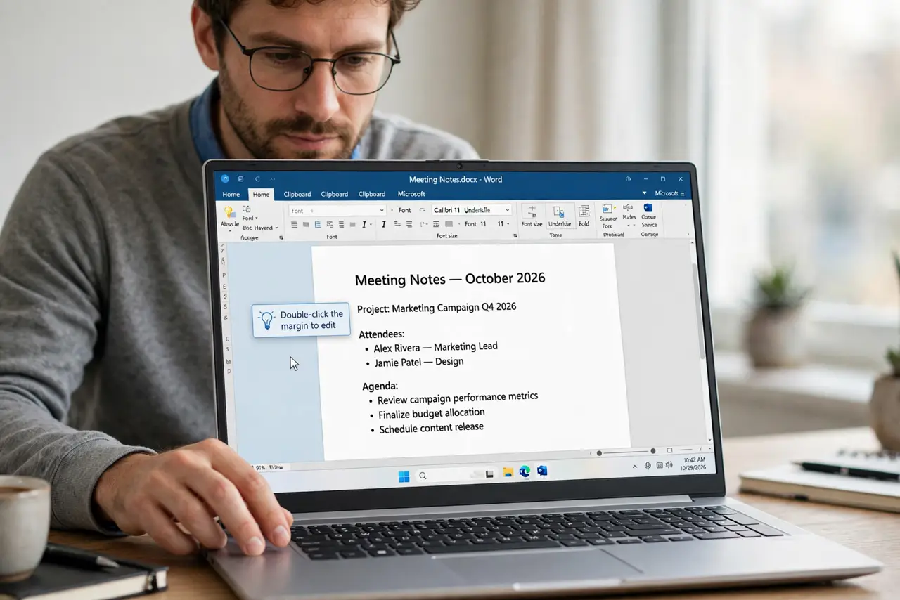 A person calmly performing the guide's first step: Double-click the margin to edit.