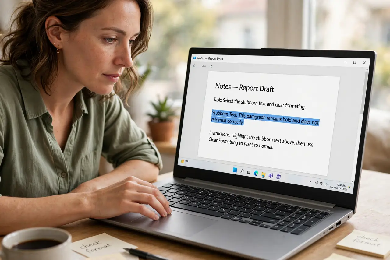 Step 1 in action for Word Stuck on Double Spacing: Select the stubborn text.