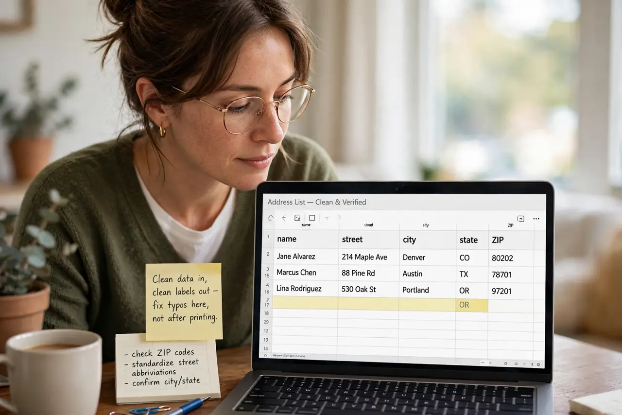 A person performing the first step of the guide: Prepare your address list.