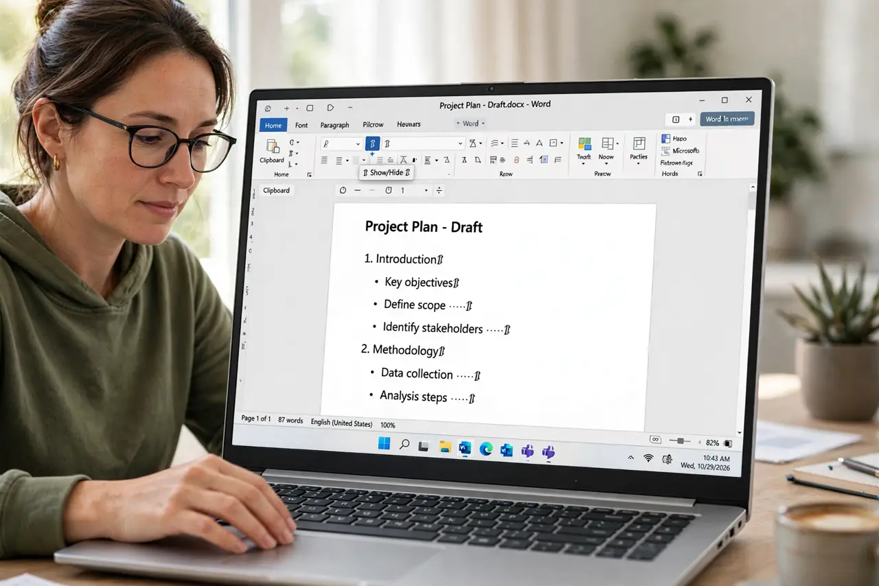 Step 1 in action for A Page Break That Won't Delete: Show the formatting marks.